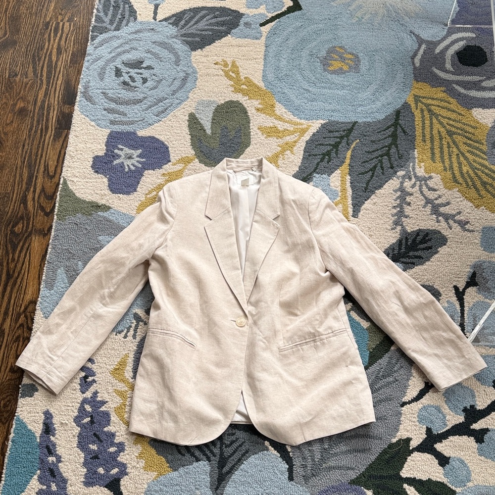 H&M Cream Single-Button Linen Blend Blazer